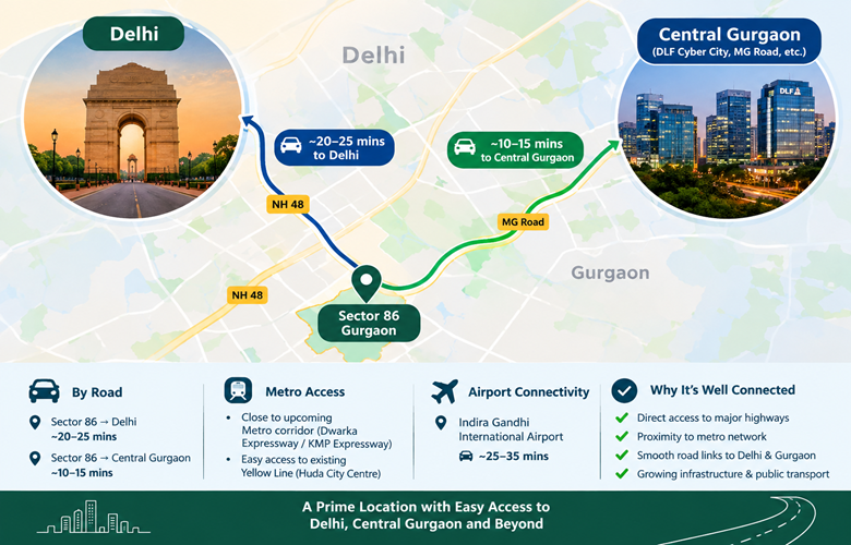 Sector 86 Gurgaon Connectivity to Delhi | 2026 Route Guide